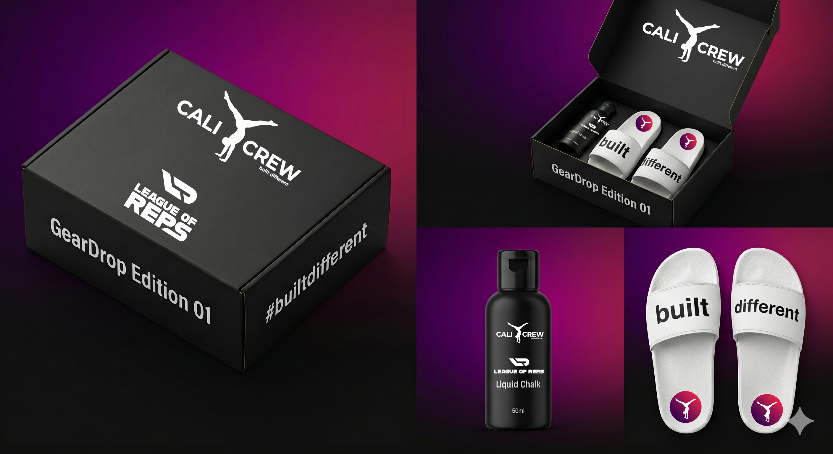 GearDrop Edition 01 — Cali Crew × LoR Limited Edition mit Box, Liquid Chalk und built/different Slippers